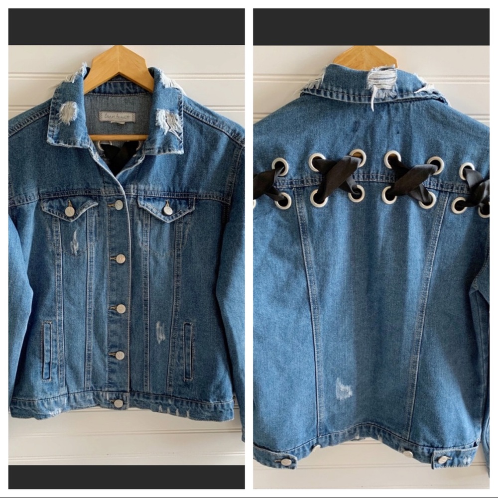 Crave Fame Denim Jacket with Black Ribbon Detail